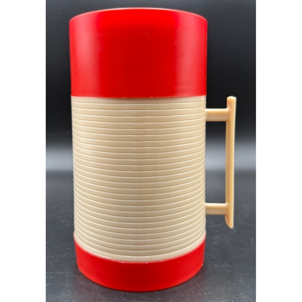 Aladdin Hy-Lo Insulated Thermos Bottle Pint Wide Mouth Beige and Red- VTG